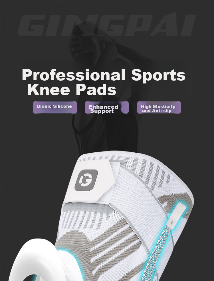 GINGPAI SPORT Professional Sports Knee Brace for Basketball And Running, Meniscus Injury Protection Sleeve with Strap, Large Size Hiking Knee Support for Men, White M Size 1