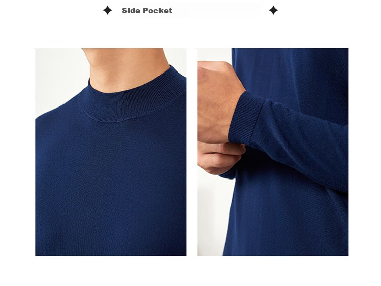 Goldlion Men's Wool Sweater, Spring And Autumn New Style, Simple Solid Color Knitted Inner Layer Top WLR0739-LK103, Navy Blue, M00 8