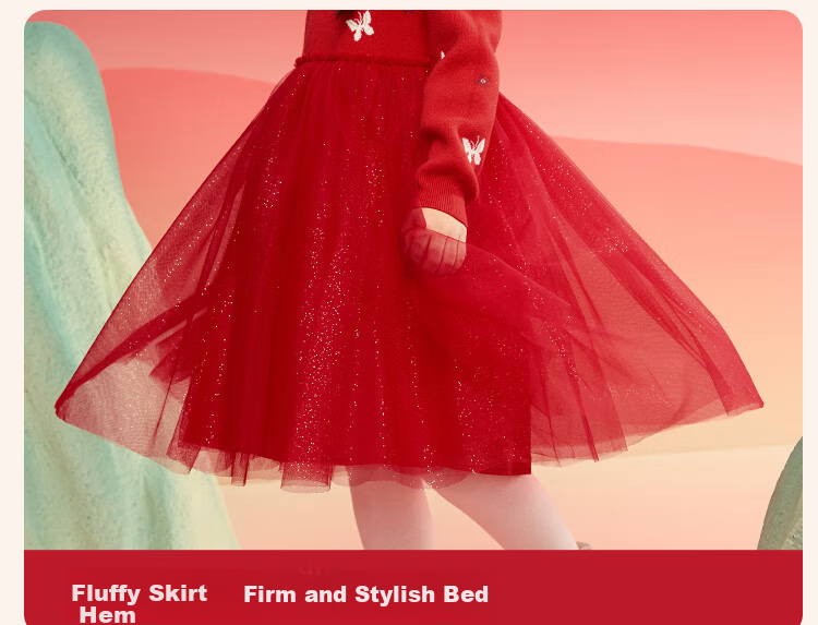 BALABALA Girls' Dress, Children's Skirt, Knitted Mesh Style, Spring And Winter Wear, New Chinese-Style Princess Dress 9
