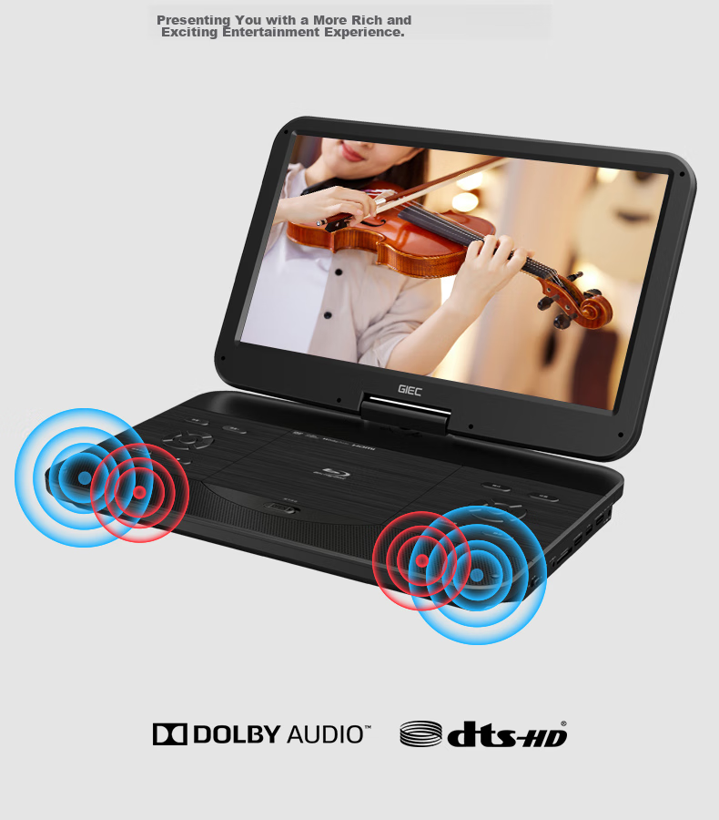 GIEC BDP-G360 Portable Mobile DVD Blu-Ray Player All-In Device, Children's Home Video Player, with TV Large Screen Disc Drive USB 1080P HD 10