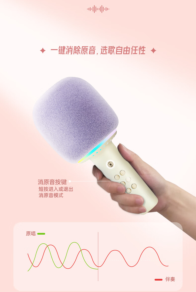 Maowangshouyinji Cat King Inspiration Lollipop Microphone Speaker Singing All-In Karaoke Home KTV Live Streaming Singing Recording Bluetooth Speaker, Yuni Purple, Holiday Gift 3