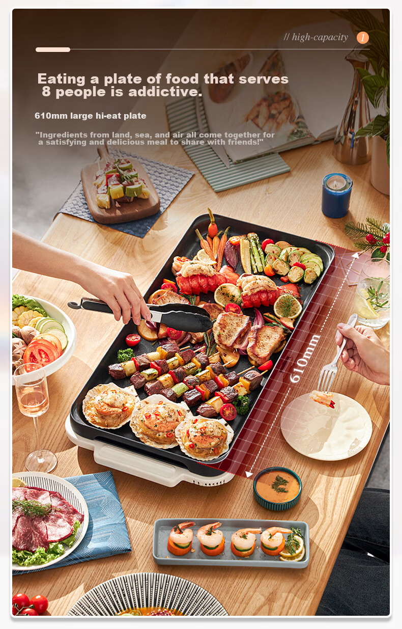 Morphyrichards Third-Generation Foldable Multi-Function Pot, Home Party Barbecue Grill, Electric Griddle, Hot Pot, Electric BBQ Stove, All-In Independent Temperature Control Non-Stick Barbecue Meat Pot MR9188 Blue 6