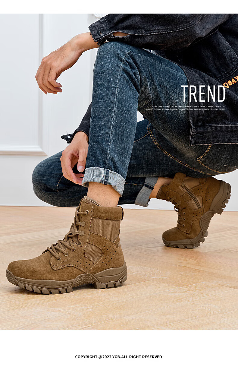 3514 New Brown Combat Boots for Men, Ultra-Light Outdoor Desert Boots, Mid-Top Wear-Resistant Puncture-Proof, Brown, Size 43 14