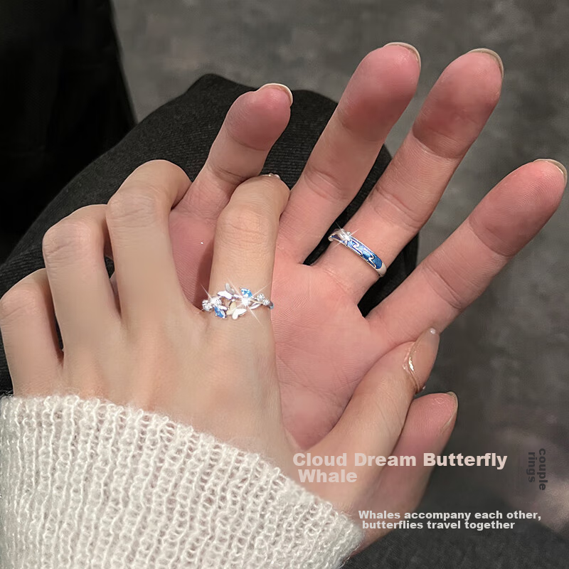 MANHE S925 Silver Ring, Couple Rings, One Pair of Engagement Diamond Rings, Open-End Style for Women And Men, End-Ring, Valentine's Day Gift