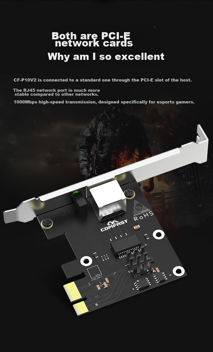 COMFAST P25 V2 PCIe 2.5G Wired Network Card Desktop Internal Gigabit Ethernet Port Expansion Full Duplex Adaptive Wake-on-LAN Adapter RTL8125B 3