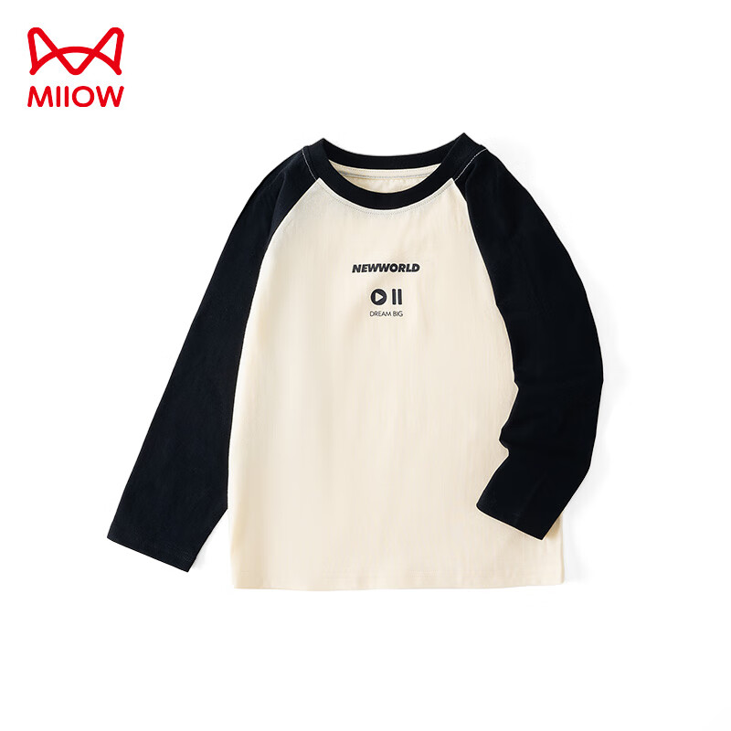 MiiOW Children's Long-Sleeve T-Shirt, Spring And Autumn Wear, Boys' Pure Cotton Undershirt, Girls' Inner Layer Top, Winter, Black, Size 120 Apparel