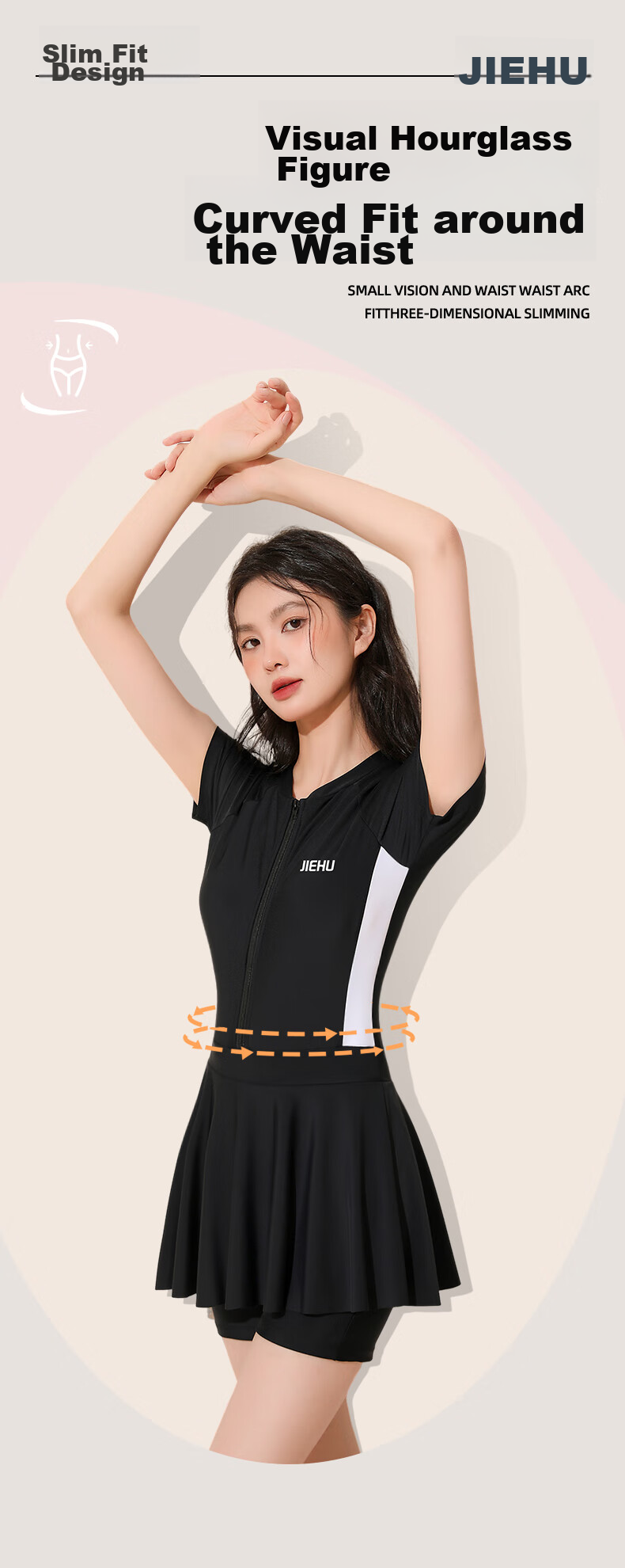 Jiehu One-Piece Swimsuit Dress for Women, Conservative Swimwear for Hot Springs And Swimming, Tummy Control Slimming Chlorine-Resistant Quick-Dry Swimsuit, Black And White, Size M 6