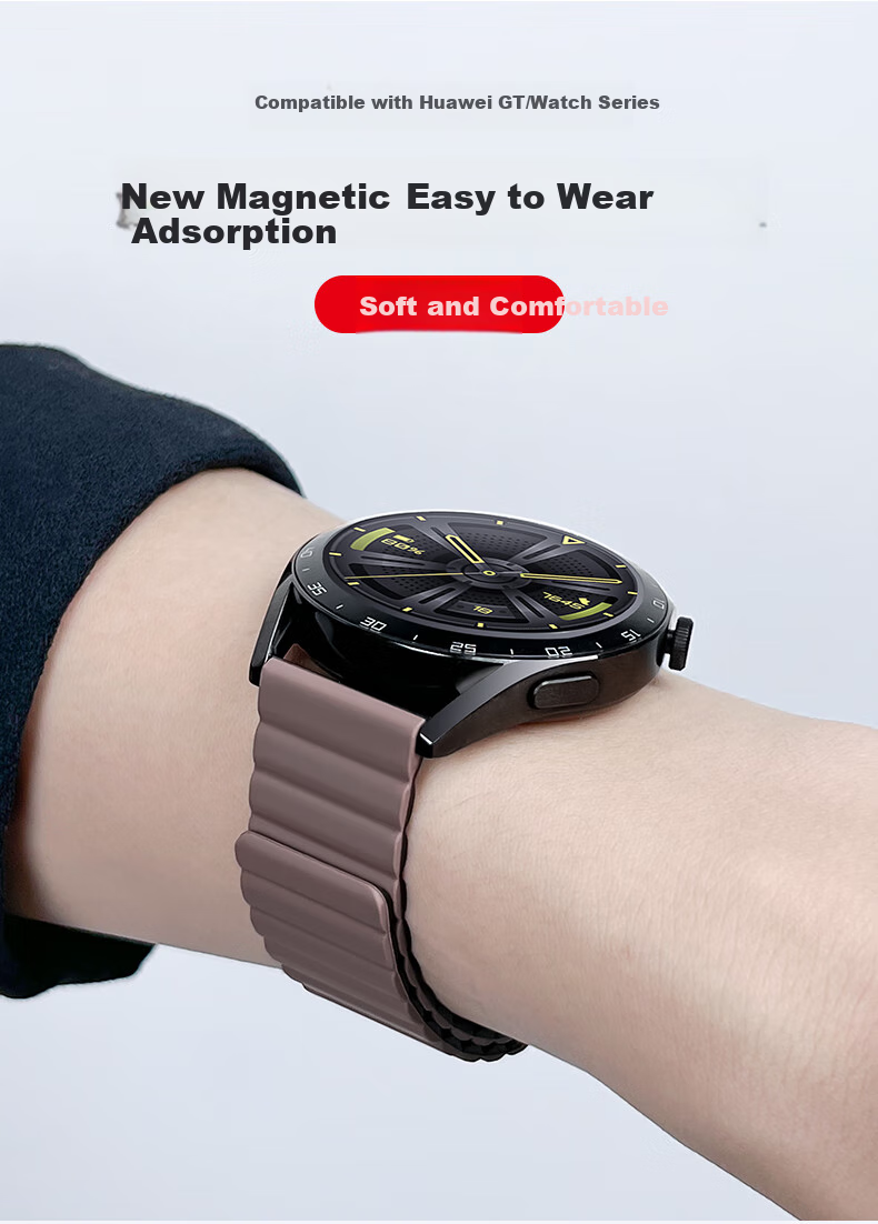 JINGZ Suitable for Huawei GT6/Pro Watch Strap, Compatible with GT5/4 Silicone Magnetic Band, Breathable Sports Wristband for Men, 22mm 2
