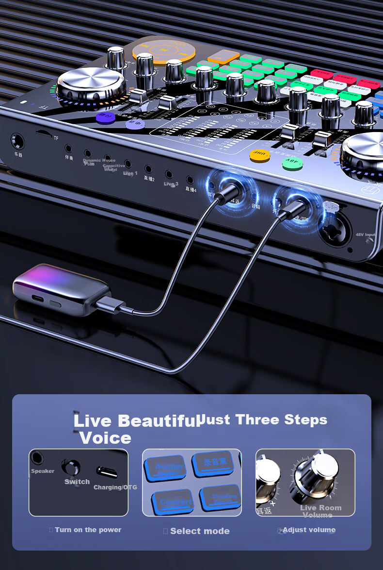 Haomuren Sound Card Live Streaming Equipment Complete Set All-In Machine for TikTok Singers, Recording, Mobile Phone-Specific Computer Professional External Mixer with Wireless Microphone for Karaoke 9
