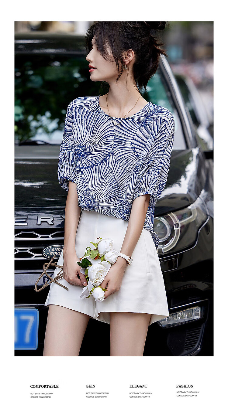 Dme [Line Aesthetics] Summer French Retro Striped Shirt Silky Soft Comfortable Chiffon Slimming Blouse for Women 5