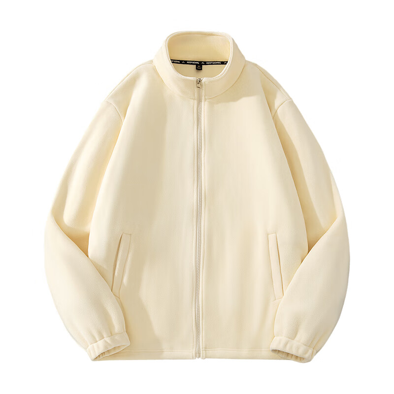 GENIOLAMODE Men's Winter Jacket, Double-Sided Fleece Lining, Thickened Warm Stand-Collar Cardigan, Versatile Jacket, Beige, 3XL
