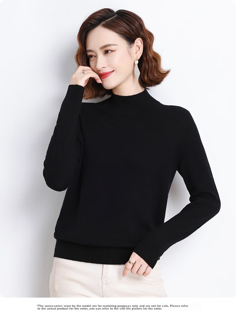 Hengyuanxiang 100% Pure Wool Sweater for Women, Semi-Turtleneck, Loose-Fitting Base Layer, Autumn And Winter Fashion Women's Knit Top 21