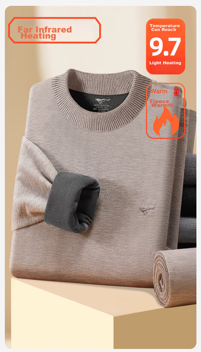 SEPTWOLVES Men's Thermal Underwear Autumn Winter Fleece Lined Far Infrared Heating Mid-High Neck Base Layer Top (Increases Temperature by 9.7°C) 2