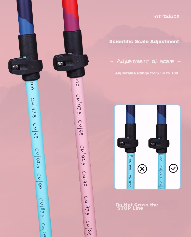 Pioneer Xiaojingling 3 Series Children's Trekking Pole, Carbon Fiber Walking Stick, Telescopic Hiking Cane, Macaron Pink 11