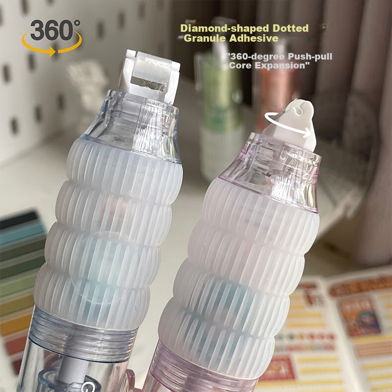 Shaonianban Dotted Glue Pen, Retractable High-Value Dotted Glue Pen with Correction Tape, Strong Double-Sided Adhesive, Large Capacity, Children's Craft High Viscosity, Green Grape Ice Lemo 4