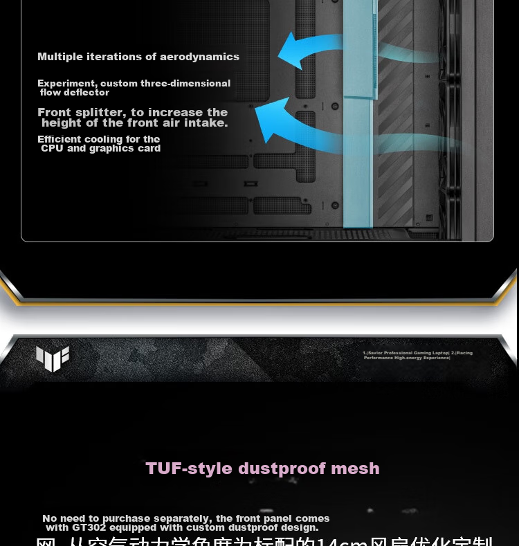 ASUS TUF GAMING GT302 Chassis, Black, Rear BTF 2.0/14cm Thickened ARGB Fan, Dust Filter Included, Strong Heat Dissipation, Interchangeable Side Panels 8