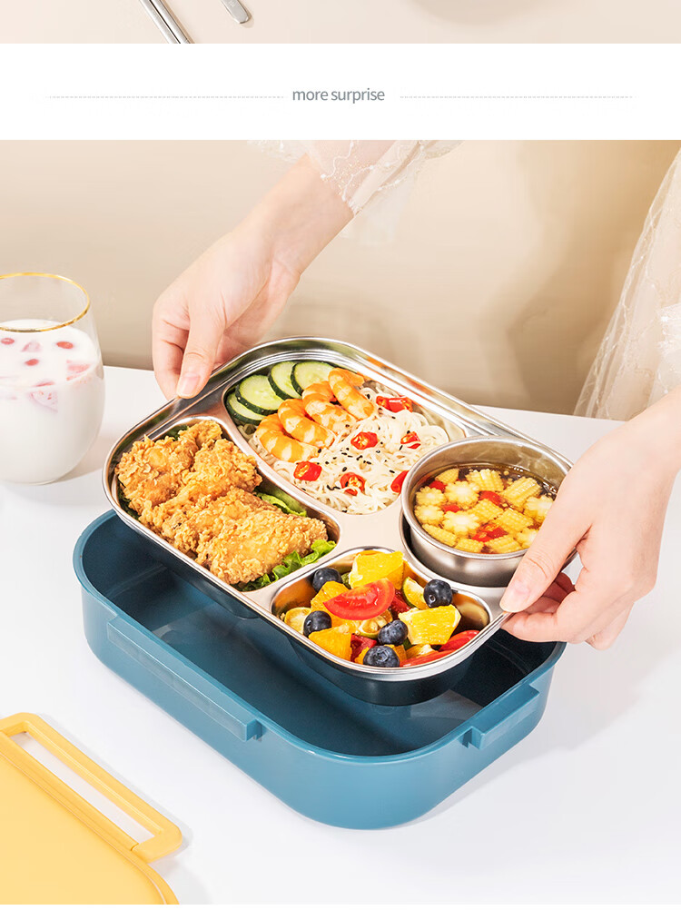 MAXCOOK 316L Stainless Steel Lunch Box, Microwave-Safe 5-Compartment Insulated Student Lunch Box with Utensils And Bag MCFT5906 10