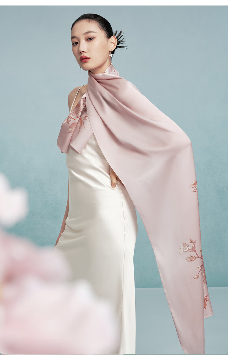 Wanshili Silk Scarf, Mulberry Silk Long Shawl, Outer Wrap, Gift for Elders, Mid-Autumn Festival Present, Silk Scarf Gift Box, Orchid Desig 8