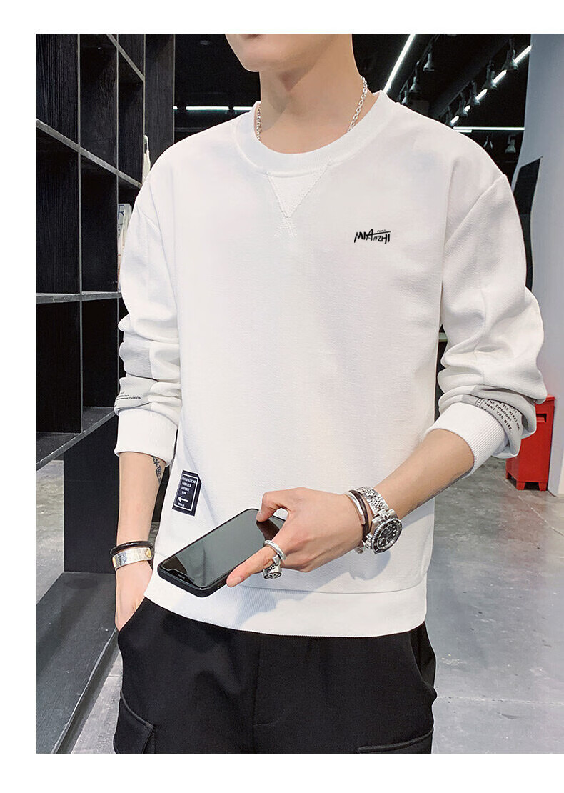 Mianzhi Men's Sweatshirt, Spring And Autumn Outdoor Sports Versatile Long-Sleeve Thin Undershirt, White, XL 16