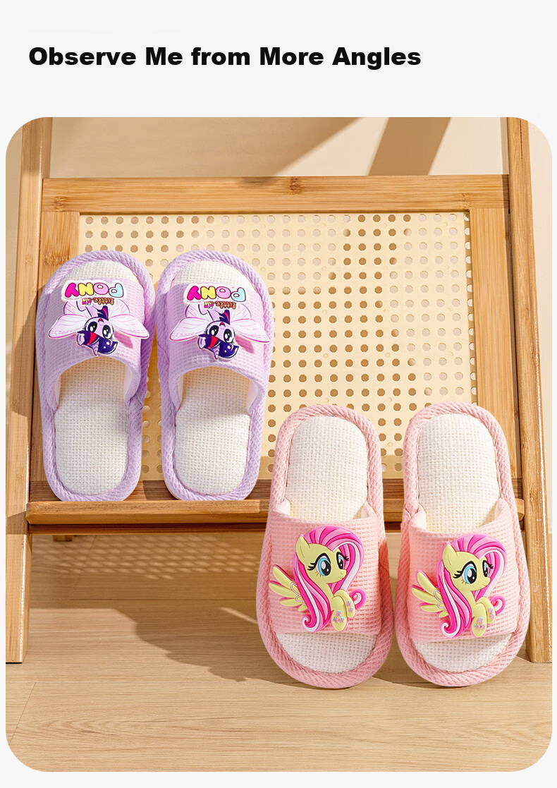 My Little Pony Kids Slippers Boys Girls Linen Indoor Non-Slip Breathable Spring Summer Fabric Slippers Purple Size 230 9