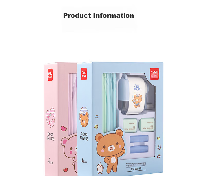 Deli Mengyi Series Student Stationery Gift Box Set for Grades 1-2, Including Pencil, Eraser, Pencil Sharpener, Grip Holder, Exam Supplies, Back-To Essentials, Birthday Gifts for Boys And Girls, 17 Pieces 15
