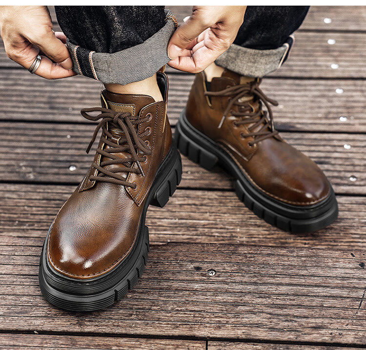 Bull Family Men's Autumn Winter British Style Martin Boots High-top Retro Versatile Work Boots Thick-soled Durable Shoes for Men 14
