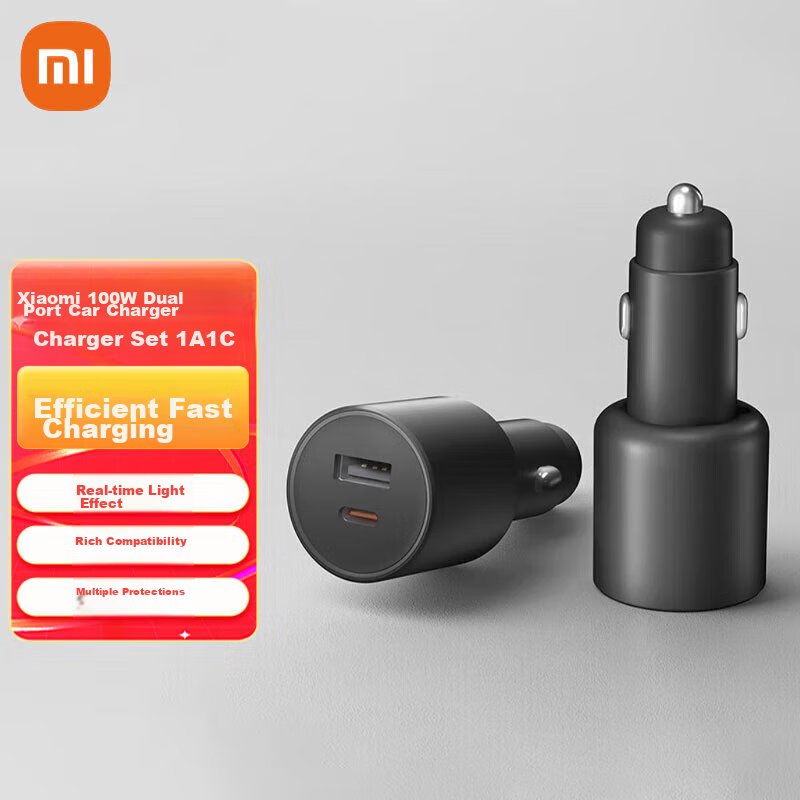 MI Car Charger Super Fast Charging Version with Data Cable, Single Port 90W Dual Port 100W High Power Multi-Functional Car Charger Suitable for MI 17 Phone/MI YU7GT