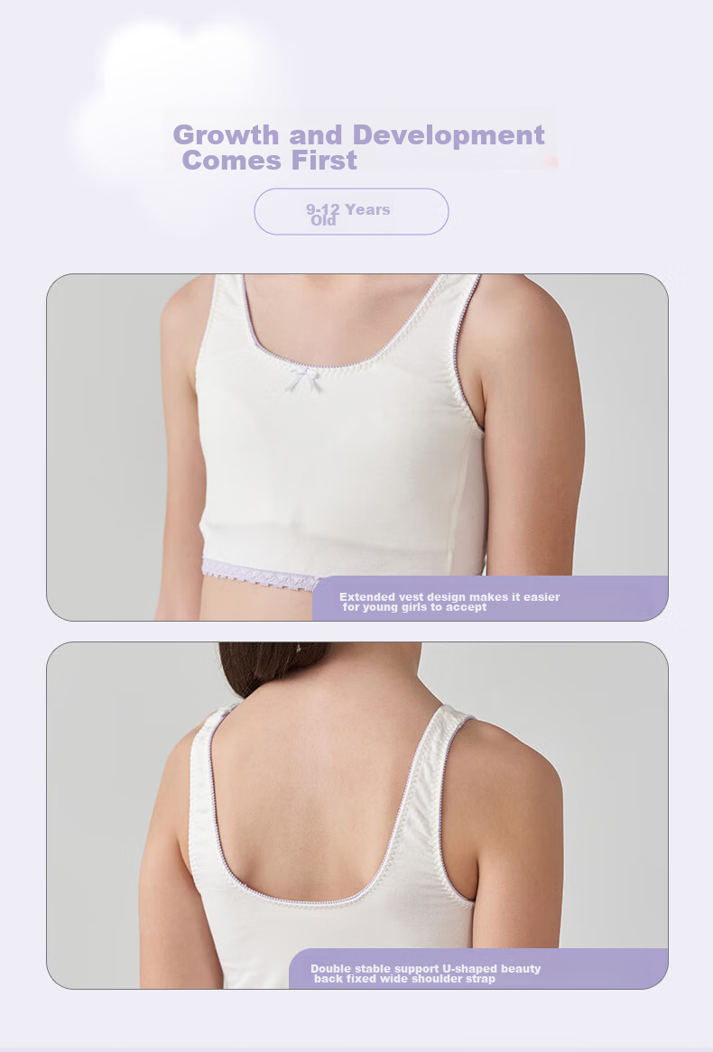 Aimer Junior First Stage Student Milk Skin Vest, Girls' Puberty Vest-Style Underwear Bra, First Stage Off-White, Size 170 5