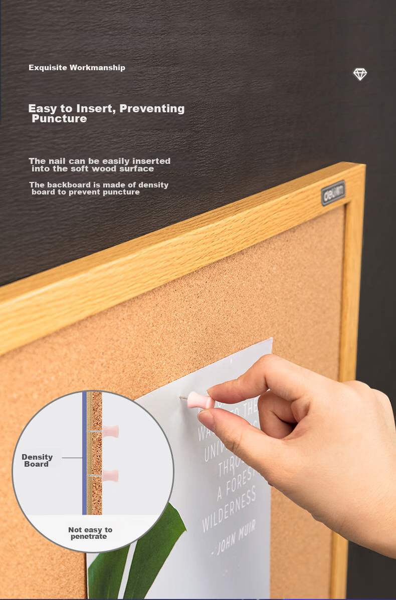 Deli 40*60cm Whiteboard Cork Board Wall/Message Board/Home Memo Board/Photo Wall Board Home Dormitory Message Board (Wood Frame, Pin Message) 8762 8