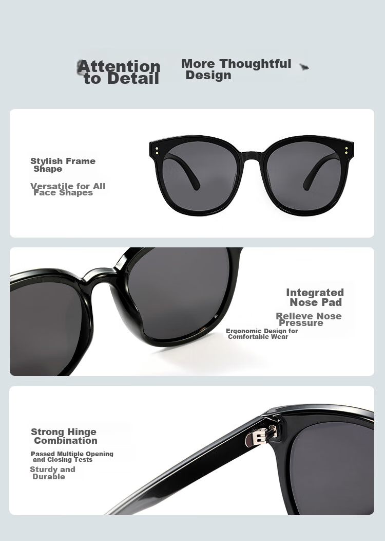 JD Original Classic Large Round Black Frame High-Definition Polarized Sunglasses for Men And Women, UV Protection Eyewear, Glossy Black 17