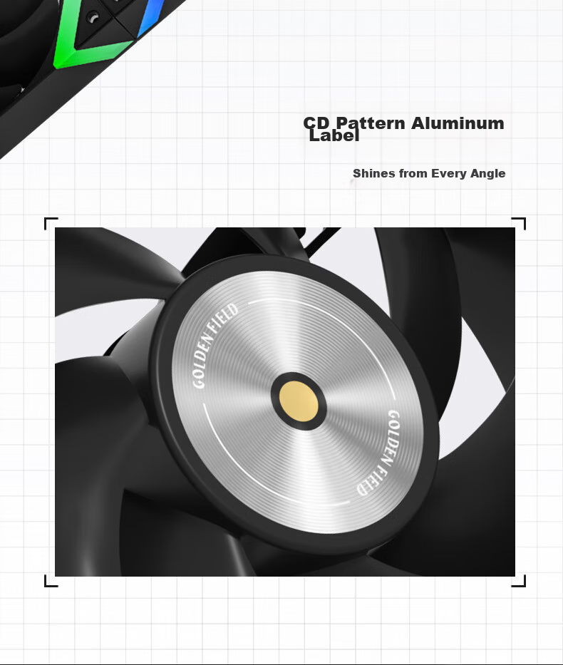 Golden Field Aierdeng KP-L12 Black Straight Blade 12CM Computer Case Cooling Fan ARGB5V3 Pin Interface PWM Temperature Control High Air Pressure Low Noise 4