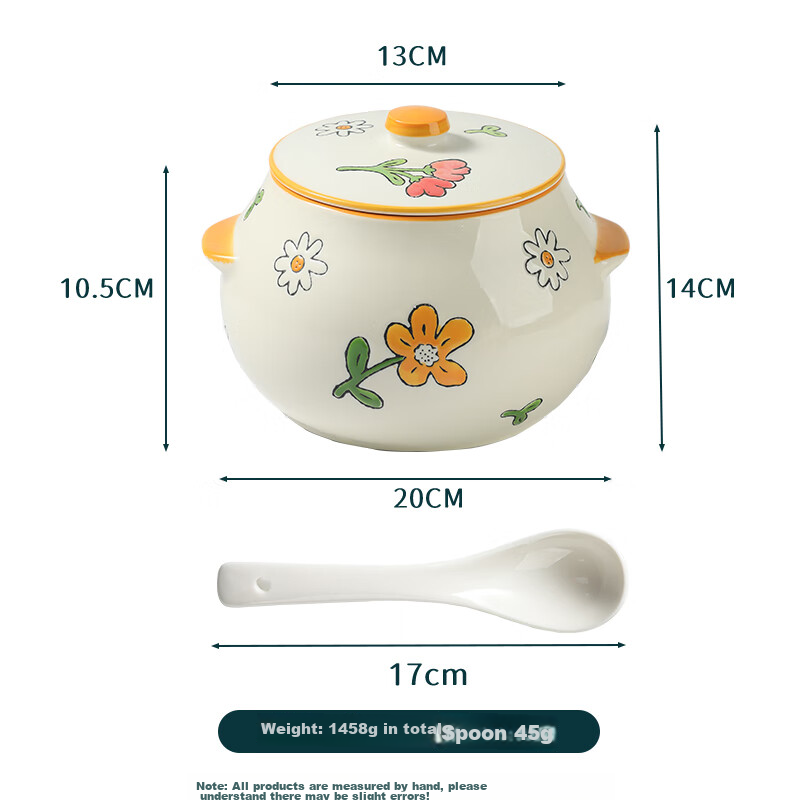 BJ Heat-Resistant Ceramic Lard Container Seasoning Jar for Pouring Hot Oil, Orange-Filled, 1.5L Capacity, Can Hold about 2.5 Jin of Lard