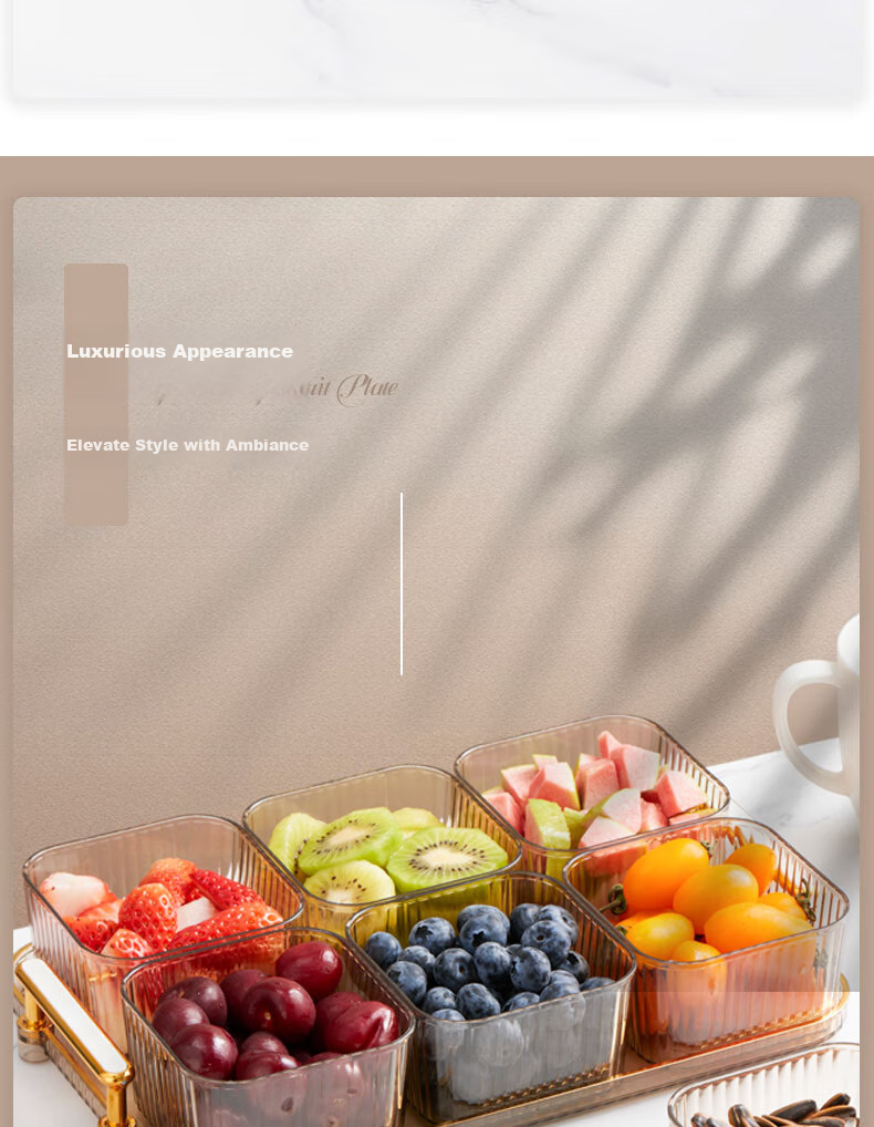 BJ Fruit And Nut Dish with Lid, High-End Divided Plate for Home Use, Candy Snack Luxury Dessert Tray, 6 Compartments, Champagne Color 11