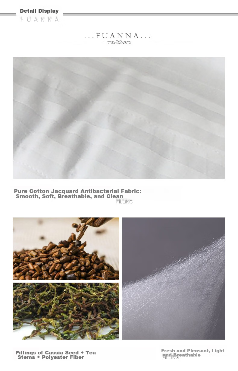 FUANNA Pillow, Tea-Scented Cassia Seed Cervical Pillow, Pure Cotton Antibacterial Herbal Pillow Core, Comfortable Sleeping Neck Support Pillow, Single Piece 74*48cm 14