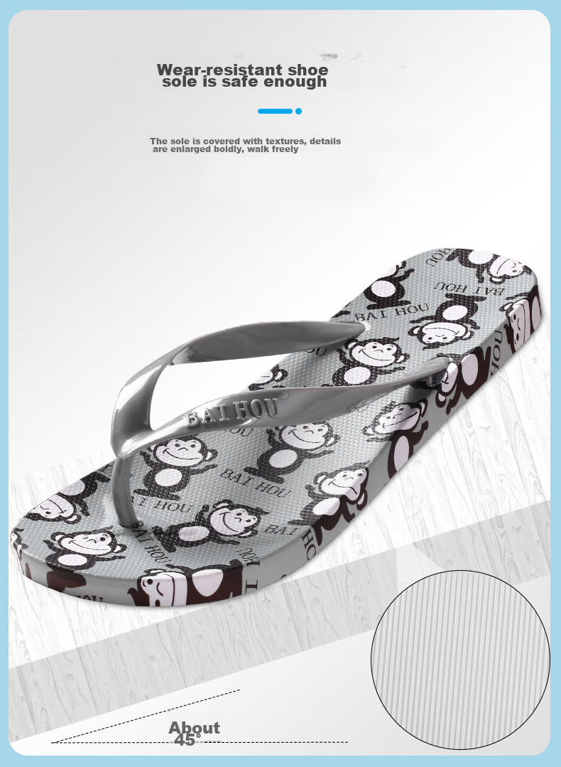 BAIHOU Flip-Flops for Men And Women, Outdoor Wear Cartoon Print Couple Non-Slip Thong Sandals R-16 Gray 34-35 12