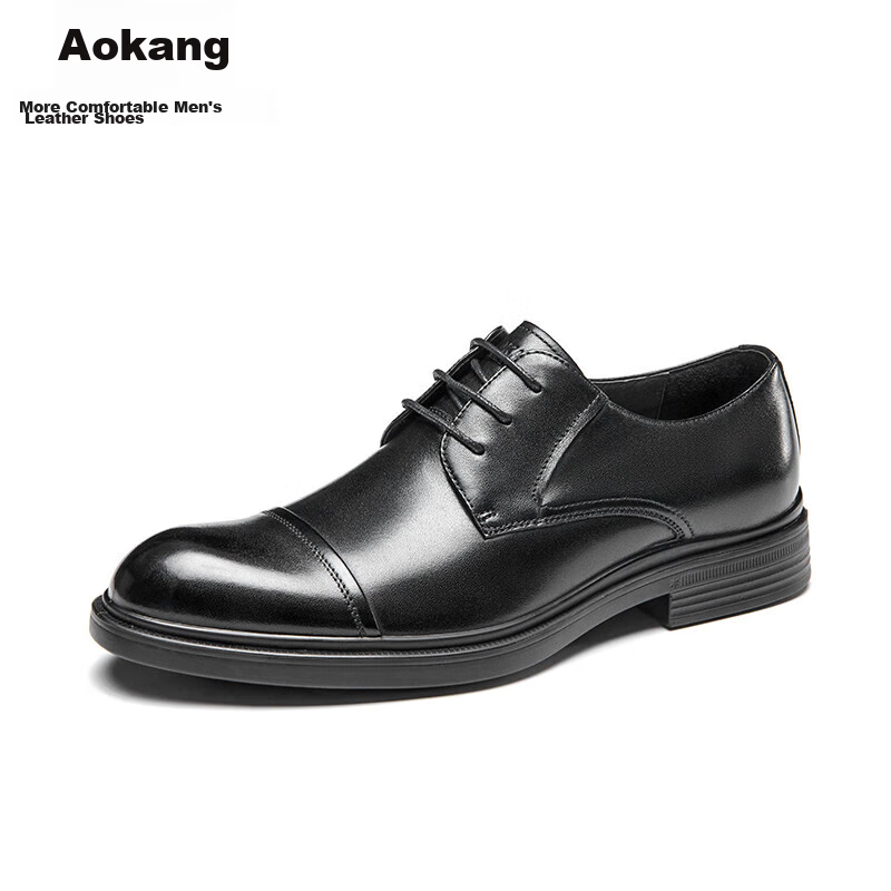 Aokang Comfortable Cowhide Breathable Business Formal Lace-Up Wear-Resistant Leather Shoes, Black, Size 39