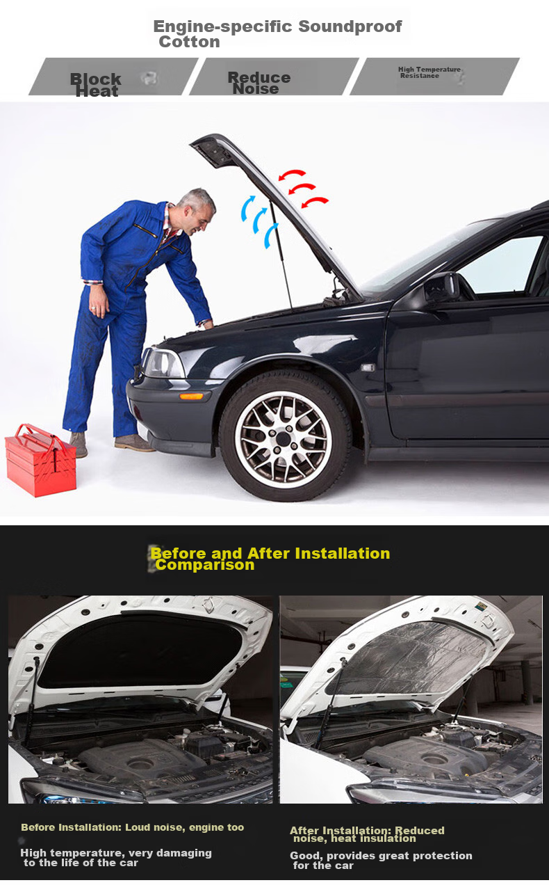 Xiangdaxia Car Soundproofing Cotton, Engine Hood Sound Insulation Material, Heat Insulating Cotton, High-Temperature Resistant Butyl Rubber, Three-In Engine Vibration Reduction Plate 7