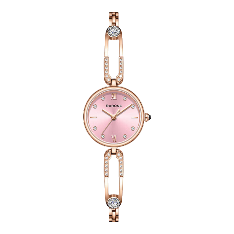 RARONE Slim Waist U Women's Watch, Cherry Pink Bracelet Wristwatch, Quartz Steel Strap, Birthday Gift for Girlfriend