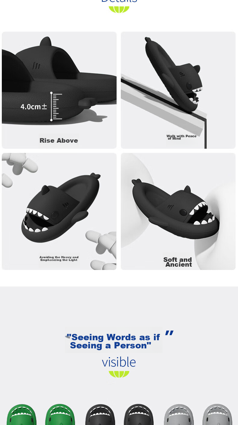 Chikoku Shark Slippers for Men And Women, Summer Indoor Thick-Soled EVA Non-Slip Couple Sandals, Suitable for Home Wear Or Outdoor Use 8