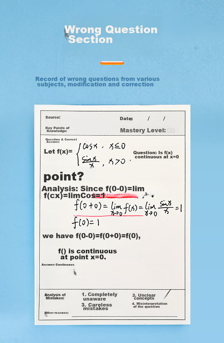 NVV Error Correction Sticky Notes, No-Copy Sheets, 4-Pack Self-Adhesive Memo Pads for Students, Lined Paper for English Vocabulary And Math Exam Error Correction, BL-12 4