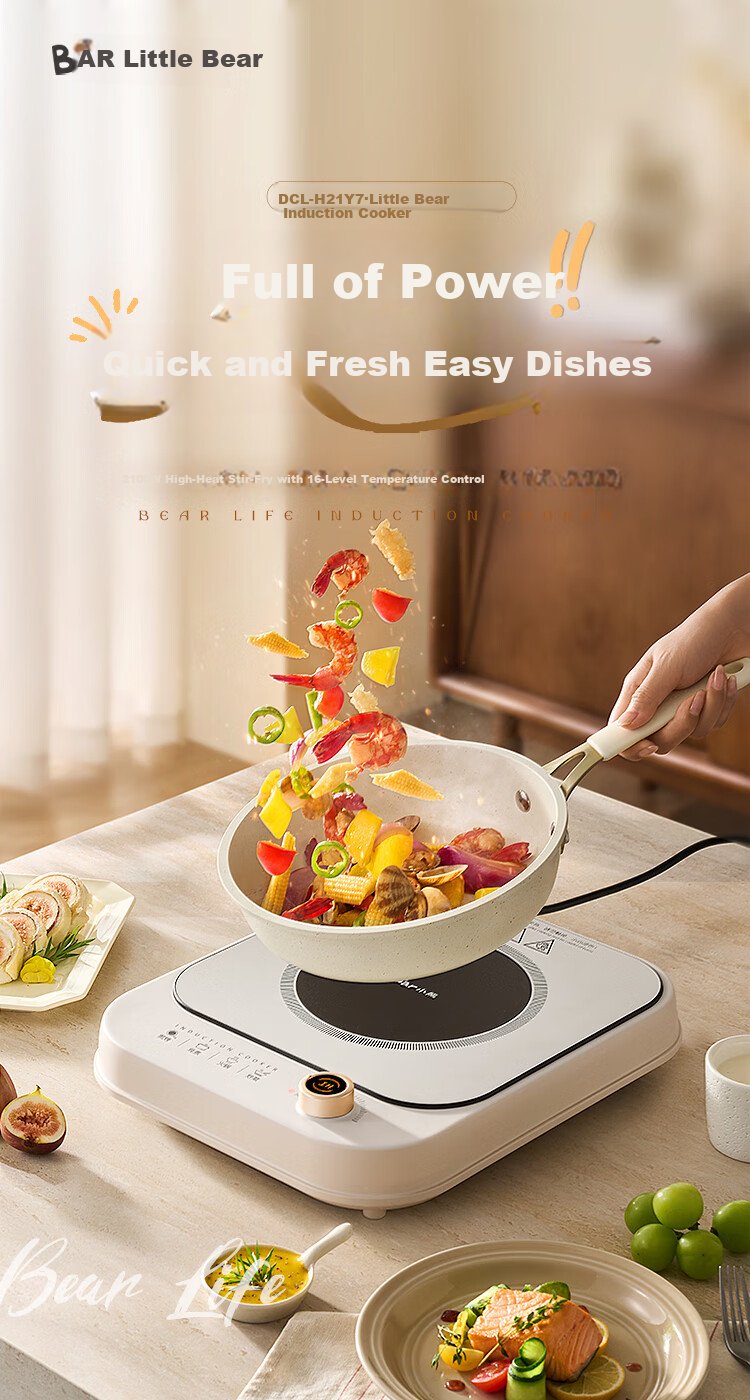 Bear Household Induction Cooker, Battery Stove, 2200W High Power, Intense Heat for Stir-Frying, Smart Touch Control, Waterproof Panel, 8 Heat Settings, Slim Design, Induction Cooktop, Hot Pot Stove, DCL-B22H5 1