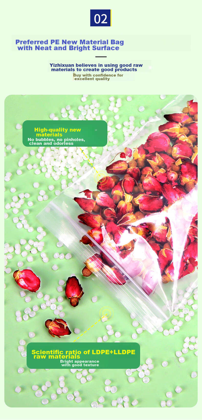 Yessel Food Self-Sealing Bags, Thickened No. 7, 14*20CM, 300 Pieces, Storage Sealed Packaging Bags 9