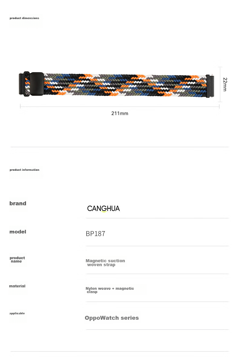 CangHua Compatible with OPPO Watch Straps for WatchX3/watchX2/watchX/watchS/S2/4Pro/Xiaomi Watch 2, Nylon Braided Magnetic Strap for Men And Women, Black 13