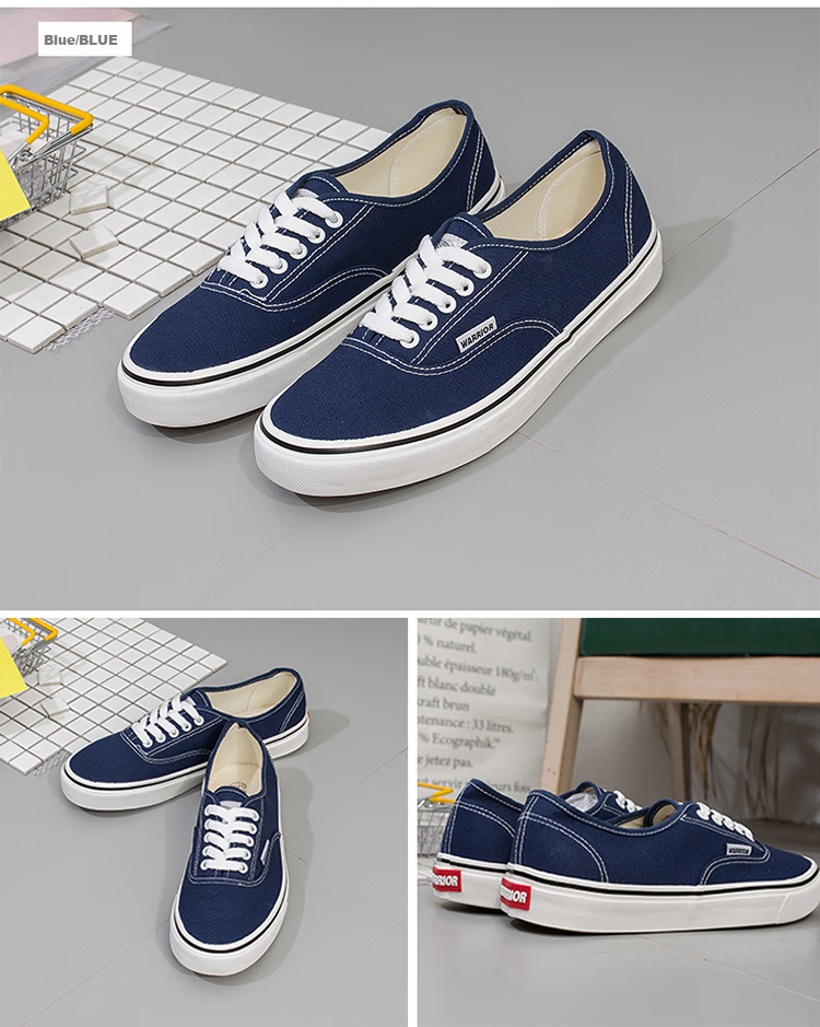 Warrior Women's Low-Top Canvas Shoes, Simple Versatile Casual Shoes, Couple Fashion Trendy Sneakers WXY-999 Black Size 36 6