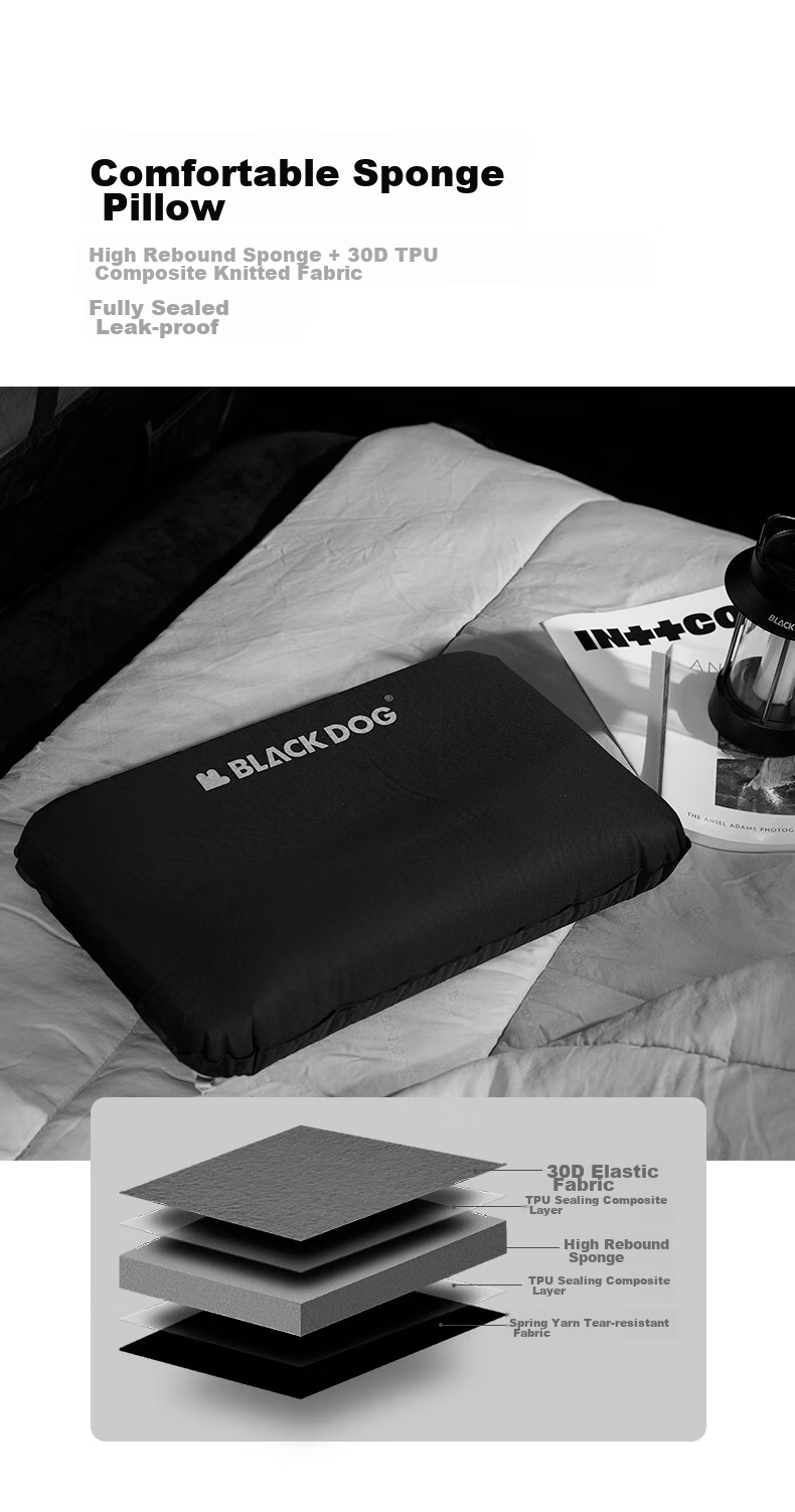 Black Dog 2-in-1 Inflatable Sponge Pillow Camping Air Cushion Lazy Travel Portable Pillow 6
