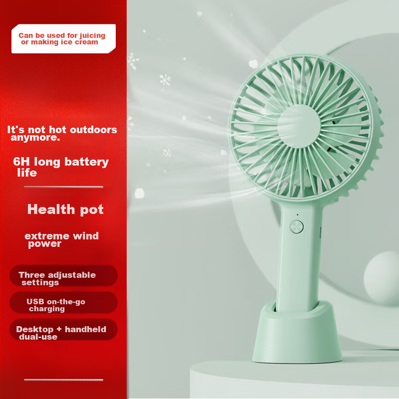 JD Original Handheld Desktop Dual-Use Portable Mini Fan, USB Rechargeable Quiet High-Power Electric Fan, Compact Personal Outdoor Camping Mini Desktop Fan, Mint Gree