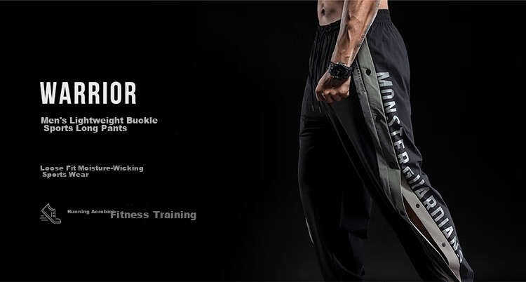 Monster Guardians Men's Athletic Pants, Basketball Button-Up Shorts, Quick-Release Side Buttons, Training Joggers, Black, Size S 2