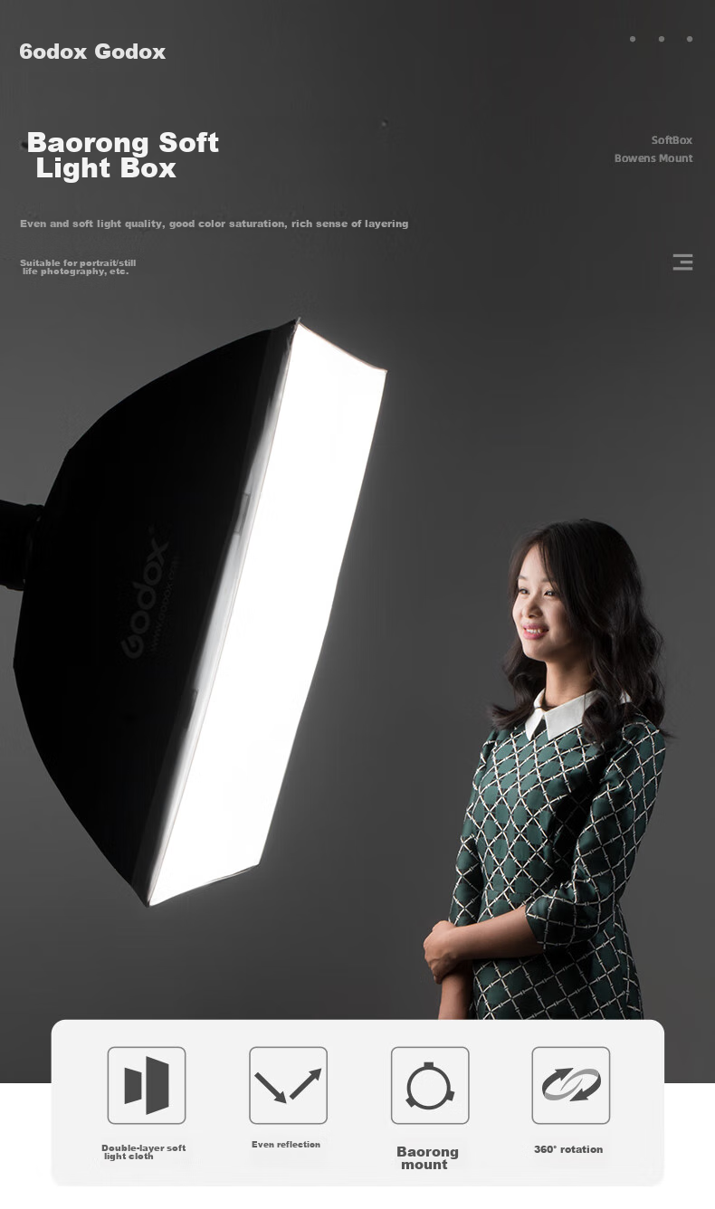 Godox 30*120cm Rectangular Square Grid Softbox Light Diffusion Cover, Compatible with Live Streaming Fill Light, Photography Light, Flash Light, Foldable Portable Softbox with Grid 1