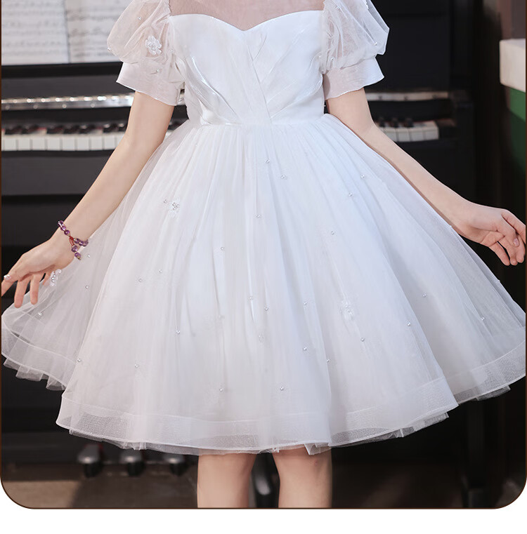 LUOBOBEIBEI Girls' Formal Dress, Children's Birthday Princess Dress, Flower Girl Wedding Dress, Host Piano New Year Costume, White Dress, Size 150 9