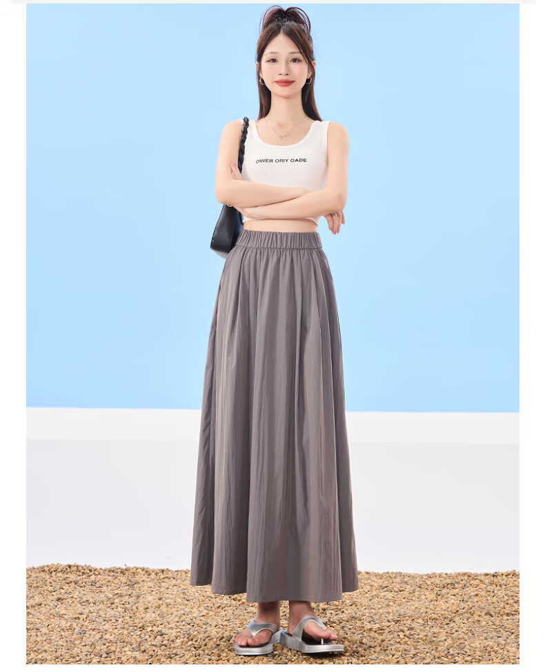 Ziyouxi Women's Midi Skirt, 2026 New Summer Thin Style, High-Waisted A-Line Slimming Umbrella Skirt, Pleated Long Skirt, Petite Yamamoto Skirt 15